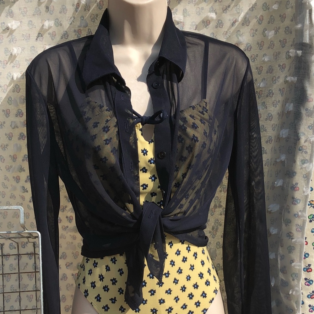 90’s Mesh See Through Collared Button Up Shirt -